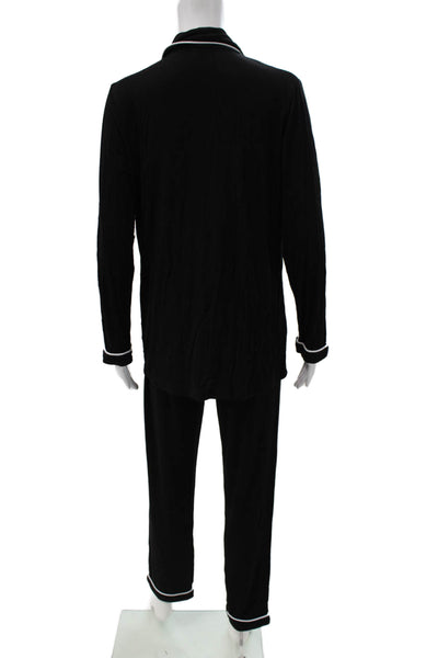 Ekouaer Womens Button Front Collared Long Sleeve Pajama Set Black Size Small