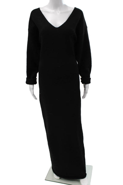 Naked Wardrobe Womens Sweater Dress Black V Neck Midi Long Sleeve Size M