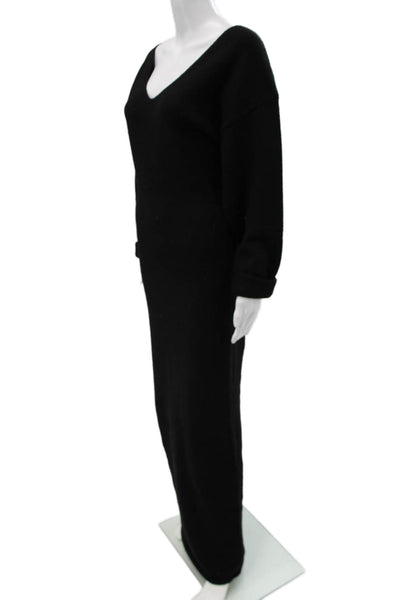Naked Wardrobe Womens Sweater Dress Black V Neck Midi Long Sleeve Size M