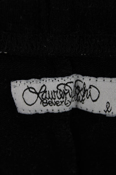 Lauren Moshi Womens Black Striped Polyester Jogger Pants Drawstring Size L