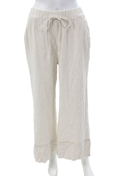 Umgee USA Women Beige Linen Cotton Drawstring Sweatpants Size M