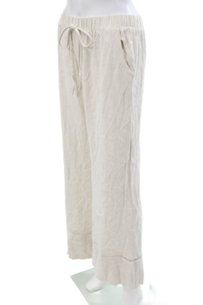 Umgee USA Women Beige Linen Cotton Drawstring Sweatpants Size M