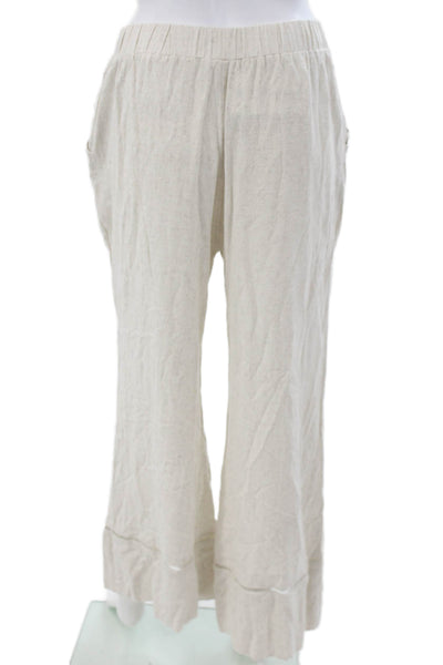 Umgee USA Women Beige Linen Cotton Drawstring Sweatpants Size M