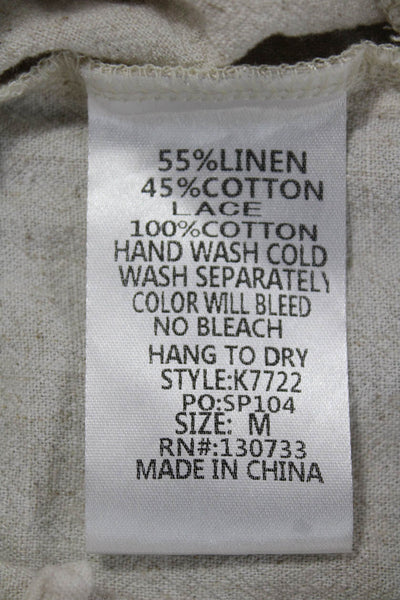 Umgee USA Women Beige Linen Cotton Drawstring Sweatpants Size M