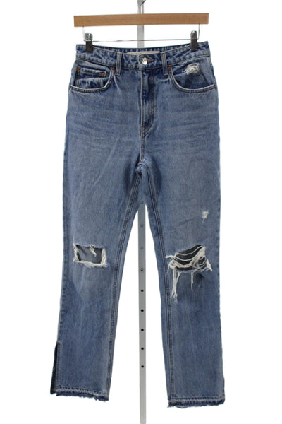 Grlfrnd Womens Blue Straight Jeans High Rise 100% Cotton Size 27