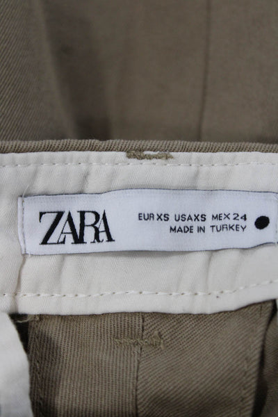 Zara Womens Beige Cotton Chino Pants Button Closure Size XS