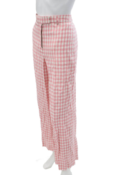 J Crew Women Cropped Check Linen Pants Pink Zip Size 8