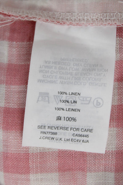 J Crew Women Cropped Check Linen Pants Pink Zip Size 8