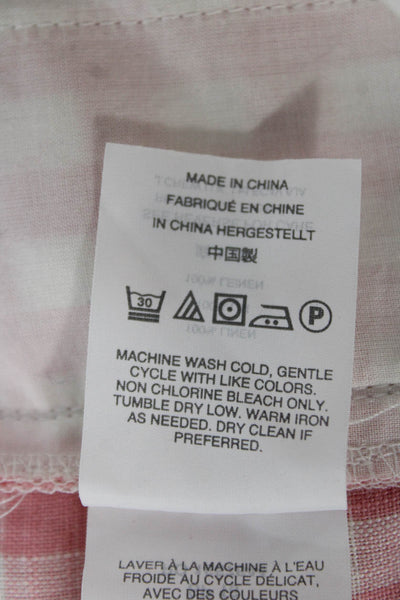 J Crew Women Cropped Check Linen Pants Pink Zip Size 8