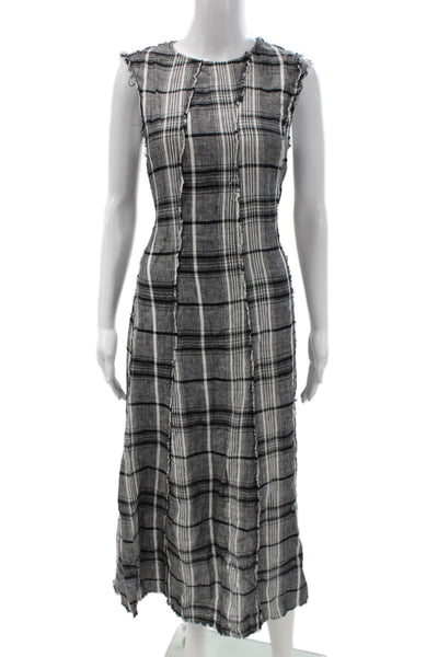 Zara Women Black Plaid Linen Tank Dress Knee Length Zip Size M