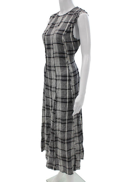 Zara Women Black Plaid Linen Tank Dress Knee Length Zip Size M