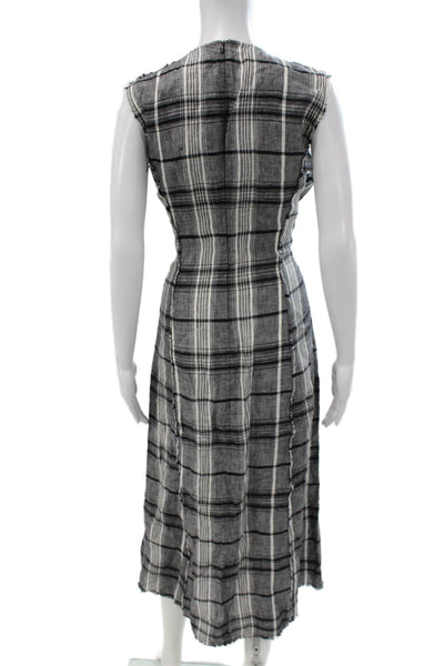 Zara Women Black Plaid Linen Tank Dress Knee Length Zip Size M