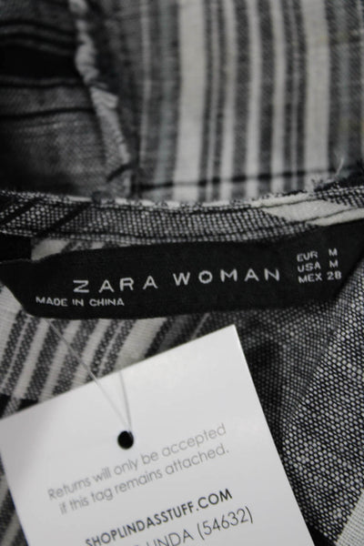 Zara Women Black Plaid Linen Tank Dress Knee Length Zip Size M