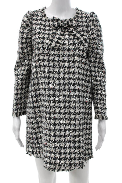 Zara Womens Shift Dress Black Houndstooth Long Sleeve Zip Size S