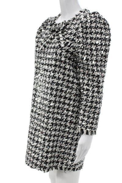 Zara Womens Shift Dress Black Houndstooth Long Sleeve Zip Size S