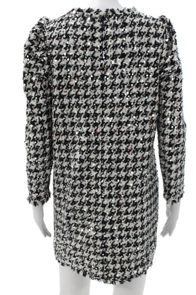 Zara Womens Shift Dress Black Houndstooth Long Sleeve Zip Size S