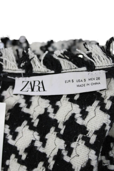 Zara Womens Shift Dress Black Houndstooth Long Sleeve Zip Size S
