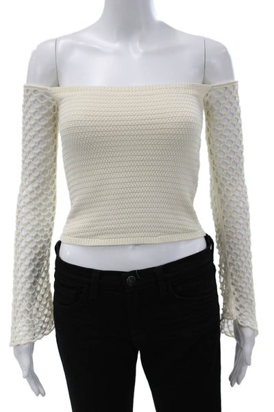 Zara Womens Off Shoulder Cropped Viscose Sweater Ivory Long Sleeve Size S
