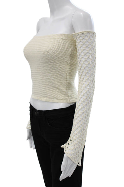 Zara Womens Off Shoulder Cropped Viscose Sweater Ivory Long Sleeve Size S