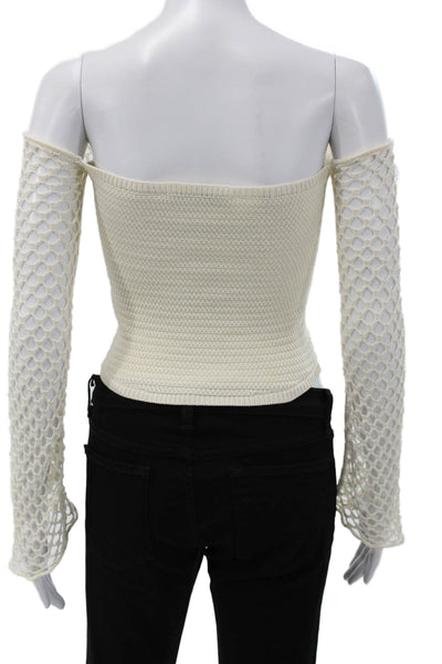 Zara Womens Off Shoulder Cropped Viscose Sweater Ivory Long Sleeve Size S
