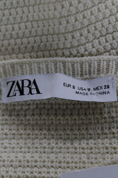 Zara Womens Off Shoulder Cropped Viscose Sweater Ivory Long Sleeve Size S