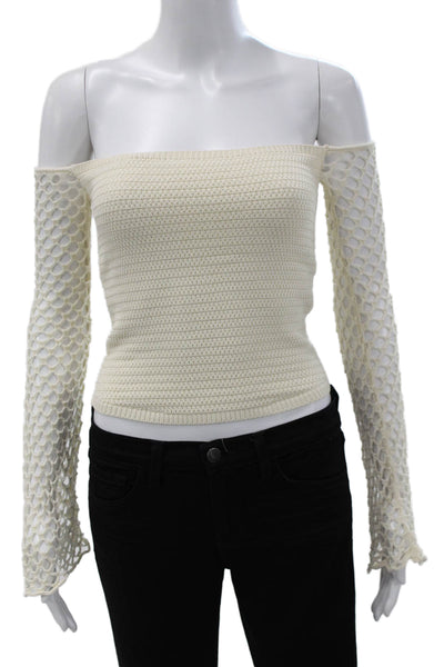 Zara Women Pullover Ivory Viscose Off Shoulder Sleeveless Solid Size S