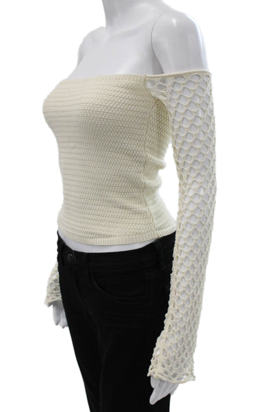Zara Women Pullover Ivory Viscose Off Shoulder Sleeveless Solid Size S