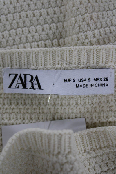 Zara Women Pullover Ivory Viscose Off Shoulder Sleeveless Solid Size S