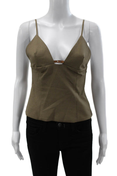 Zara Women Sleeveless V-Neck Houndstooth Tank Brown Polyester Zip Size S