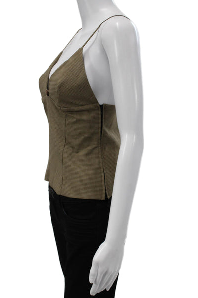 Zara Women Sleeveless V-Neck Houndstooth Tank Brown Polyester Zip Size S