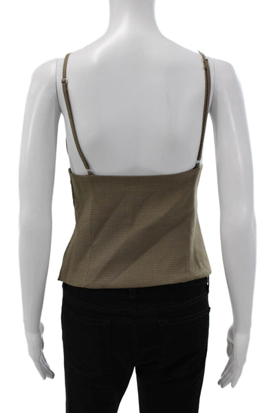 Zara Women Sleeveless V-Neck Houndstooth Tank Brown Polyester Zip Size S