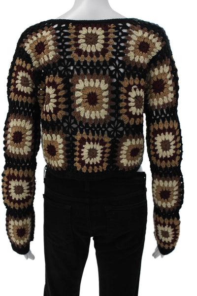 Zara Womens Black Geometric Granny Square Cardigan Acrylic Long Sleeve Size M