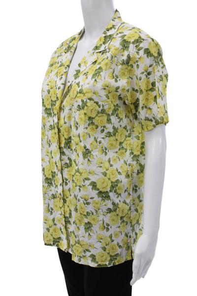 ONIA Women Collared Floral Cotton Short Sleeve Blouse Button Size L