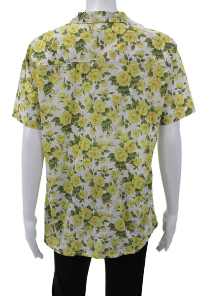 ONIA Women Collared Floral Cotton Short Sleeve Blouse Button Size L
