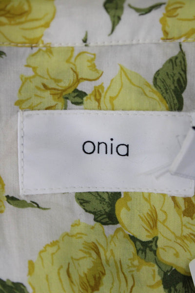 ONIA Women Collared Floral Cotton Short Sleeve Blouse Button Size L