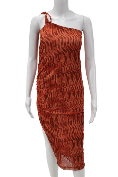 Zara Womens Bodycon Dress One Shoulder Sleeveless Orange Polyester Midi Size M