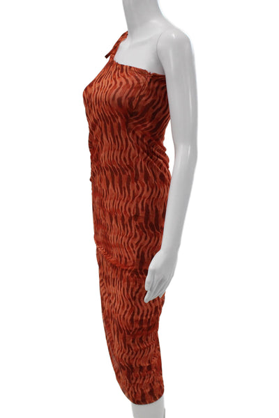 Zara Womens Bodycon Dress One Shoulder Sleeveless Orange Polyester Midi Size M