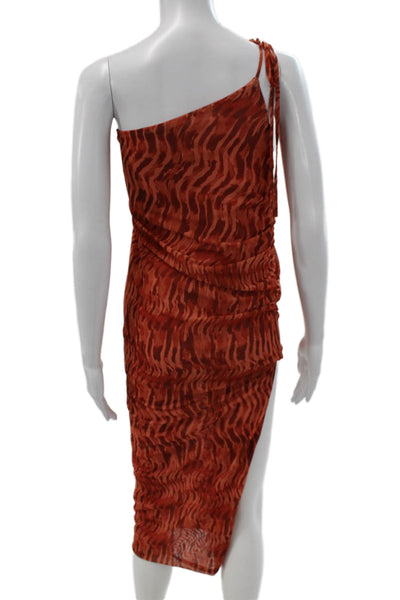 Zara Womens Bodycon Dress One Shoulder Sleeveless Orange Polyester Midi Size M