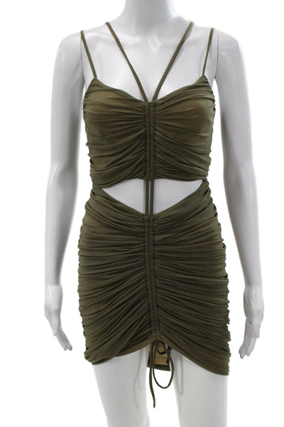Michael Costello x Revolve Women Mini Dress Green V-Neck Zip Nylon Size S