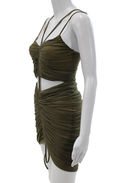 Michael Costello x Revolve Women Mini Dress Green V-Neck Zip Nylon Size S
