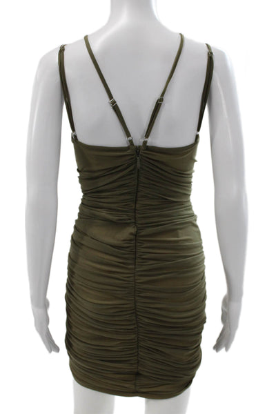 Michael Costello x Revolve Women Mini Dress Green V-Neck Zip Nylon Size S