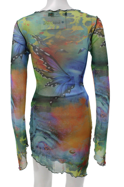 Jaded Womens Mini Dress Multicolor V-Neck Tie Long Sleeve Y2K Size S