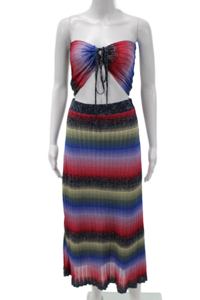 Zara Womens Pleated Striped Midi Skirt Set Multicolor Strapless Size 8