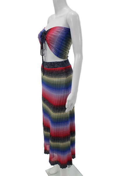 Zara Womens Pleated Striped Midi Skirt Set Multicolor Strapless Size 8