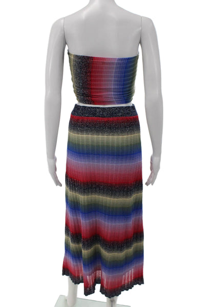 Zara Womens Pleated Striped Midi Skirt Set Multicolor Strapless Size 8