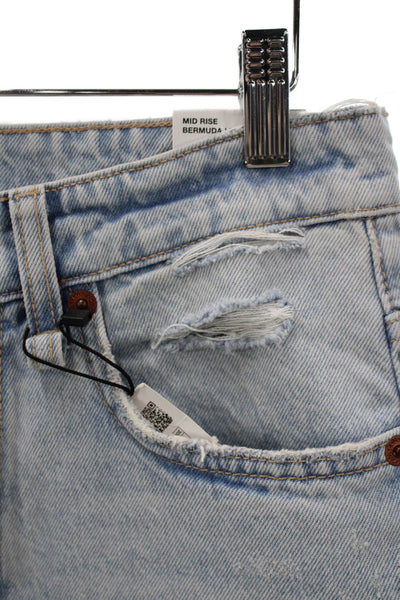 Zara Women Bermuda Shorts Blue 100% Cotton Patchwork Button Closure Size 4