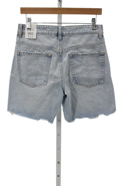 Zara Women Bermuda Shorts Blue 100% Cotton Patchwork Button Closure Size 4