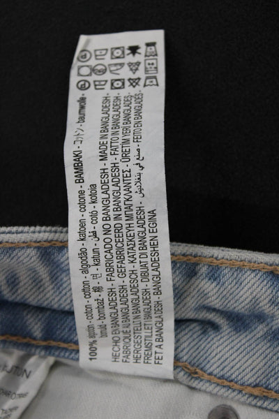 Zara Women Bermuda Shorts Blue 100% Cotton Patchwork Button Closure Size 4