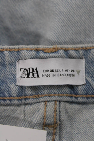 Zara Women Bermuda Shorts Blue 100% Cotton Patchwork Button Closure Size 4