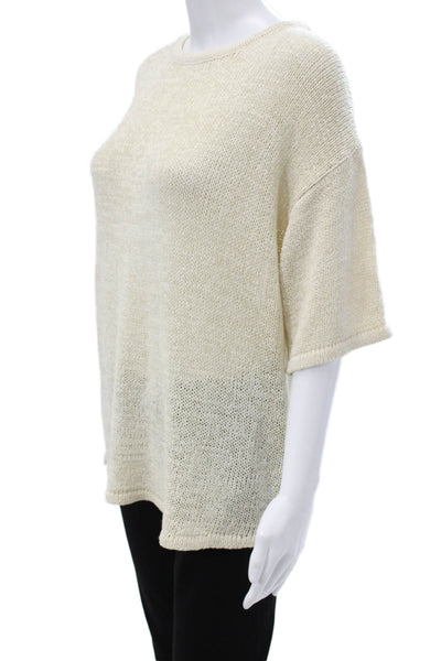 Sabo Womens Ivory Boat Neck Short Sleeve Pullover Size 2